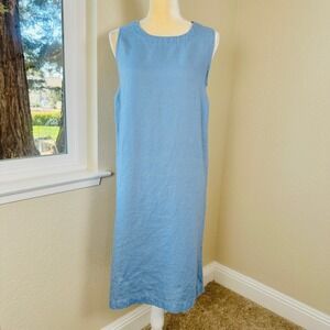 NWT LINTICO Sienna Sleeveless Linen Dress Womens S Blue Pockets Lagenlook Casual